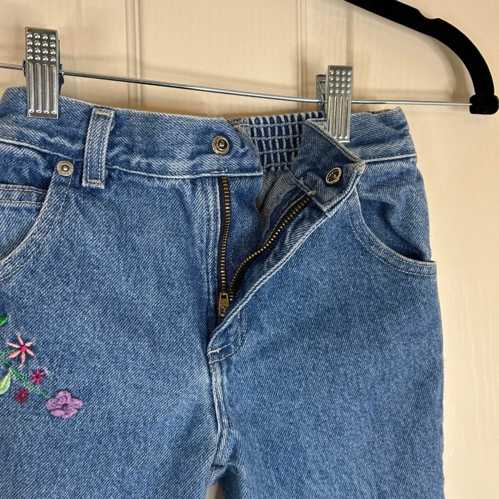 Vtg Y2K Sonoma Jean Co‎ Girls Flare Jeans Denim Embroidered Flower Pink Trim 6X